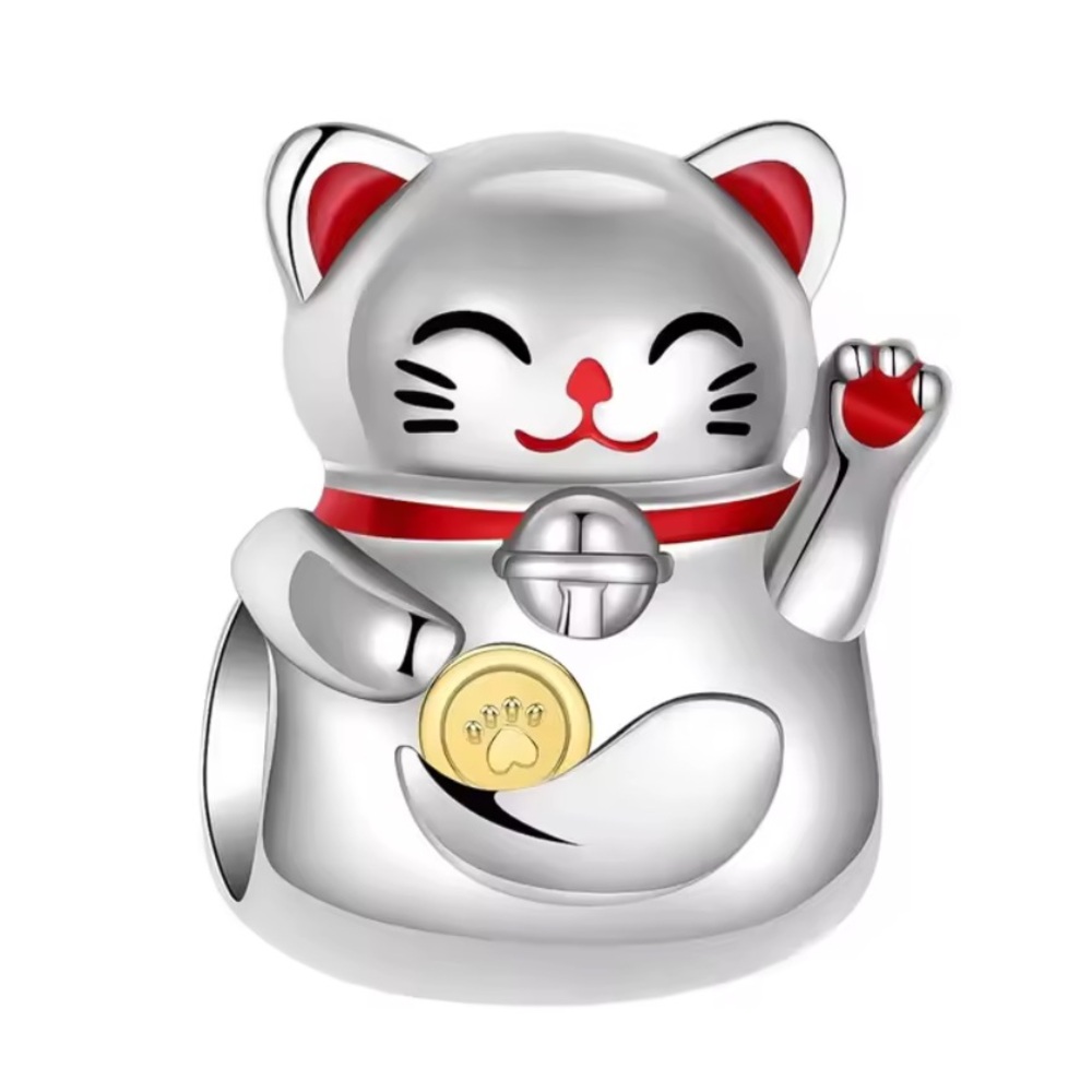 NWOT Maneki Neko Lucky Cat Bead Charm Sterling Silver 925